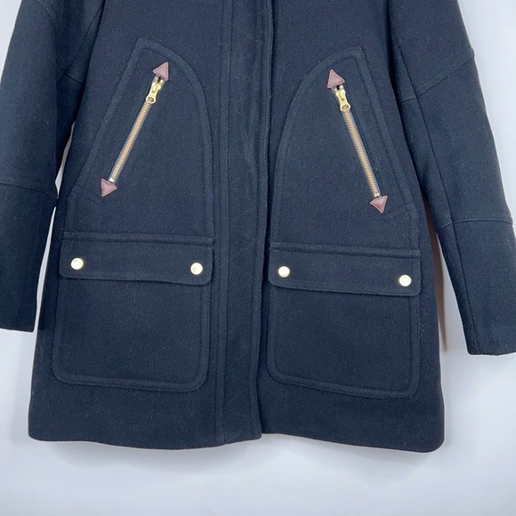 J Crew Black Wool Coat Italian Stadium Cloth Hooded Classic Winter Black Size 4 - Picture 3 of 9